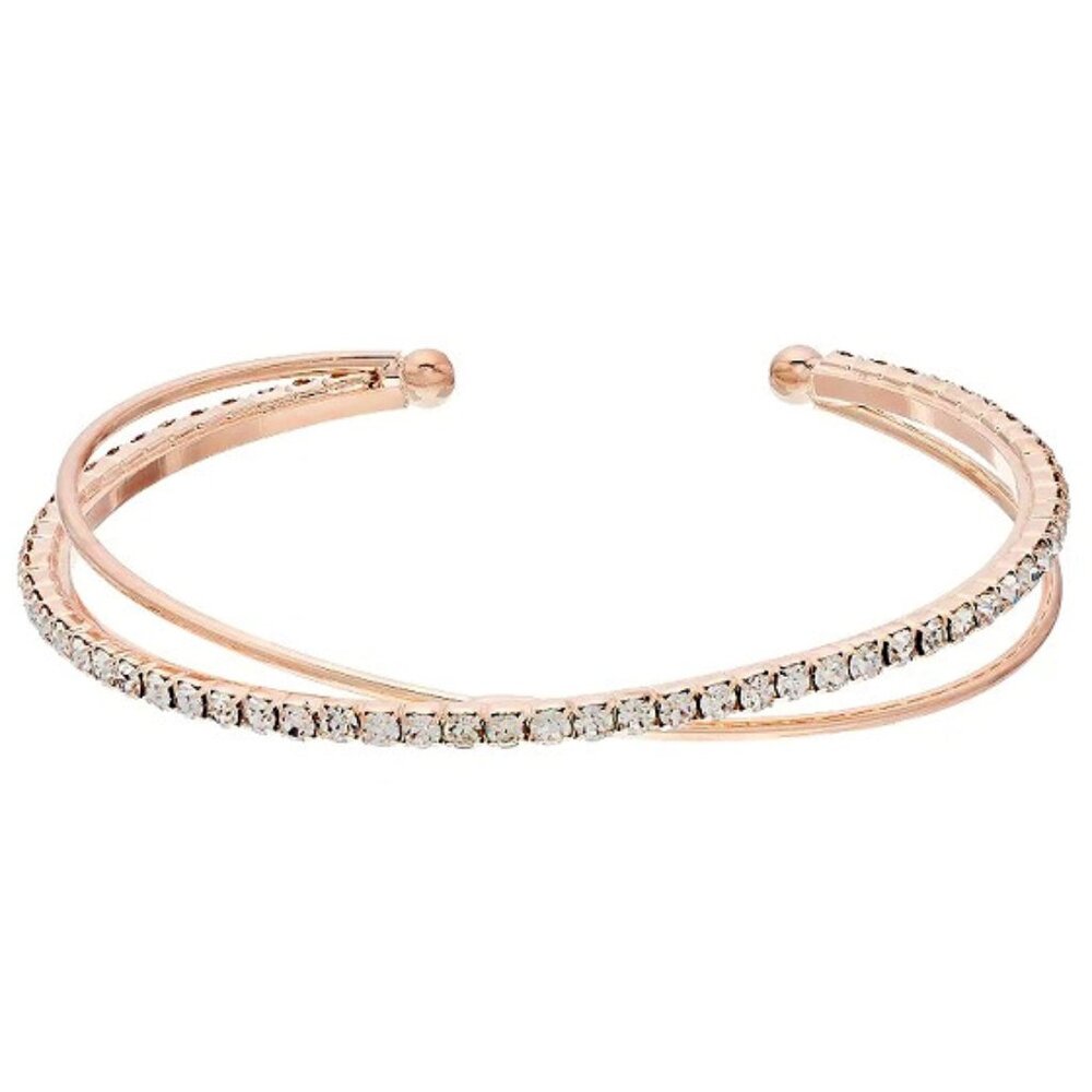 LC LAUREN CONRAD Mod/Contemporary Rose Gold Criss Cross Clear Crystal Bracelet